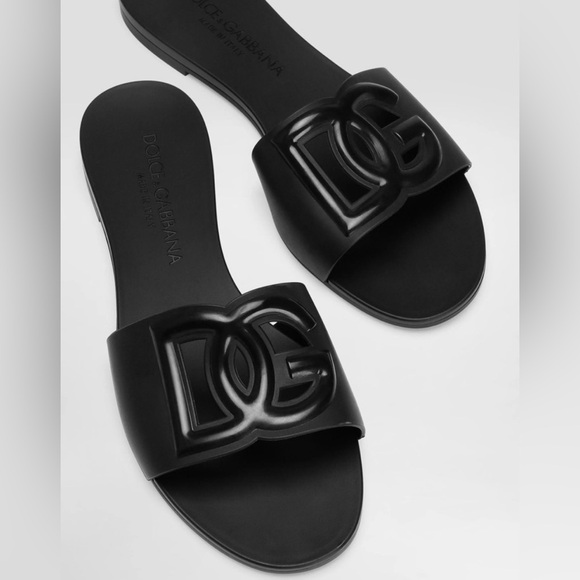Dolce & Gabbana Rubber Beachwear Sliders Slides Sandals Black 39 - Picture 2 of 5